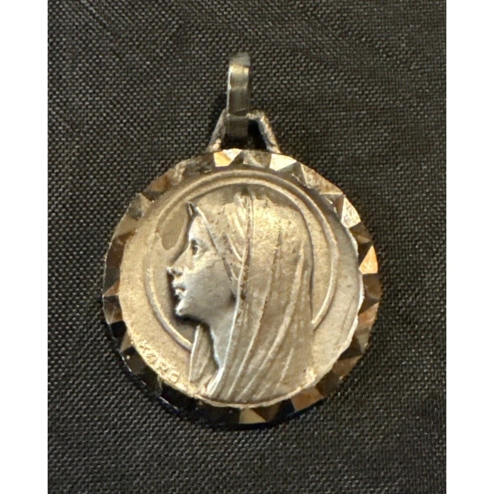 Vintage Virgin Mary Religious Pendant Charm Stamped Karo And ROMA.